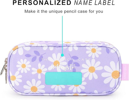 mibasies Girls Pencil Case for Kids, Multi-Slot Pencil Pouch, Daisy Purple