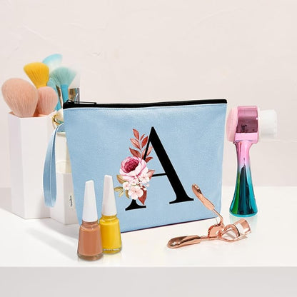 Vavabox A-Z Personalized Makeup Bag, Birthday Gifts for Women Mom, Gifts for Best Friend, Bride Bridesmaid Cosmetic bag (J, Blue)