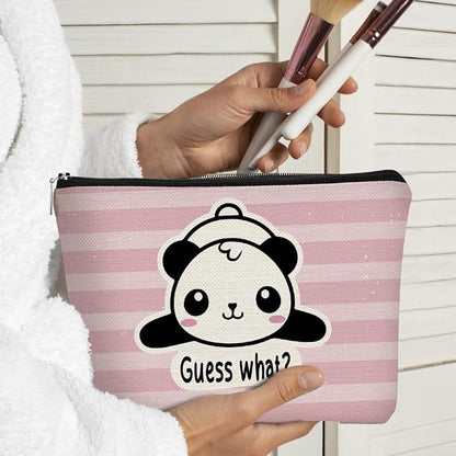 Panda Gifts Pink Makeup Bag,Gifts for Panda Lover Wonmen Girls,Cute Baby Panda Guess What It's Pug Butt Cosmetic Bag,Makeup Case for Teen Girls Daughter, Panda Accessories(Pink Stripe)