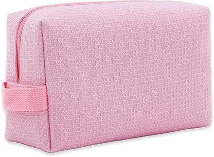 DYSHAYEN Waffle Makeup Pouch Bag, Small Travel Cosmetic Bag, Gifts for Women Bridesmaid,Wedding,Christmas (Pink)