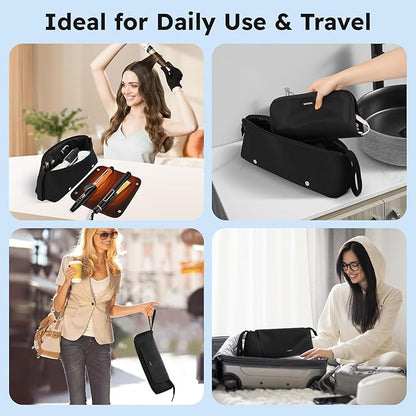 MOKURA Hot Hair Tools Travel Bag with Heat Resistant Mat Removable, Hair Accessories Organizer Case, Women Travel Essentials, Storage Pouch for Curling Iron Straightener Flat Iron Hair Dryer, Black