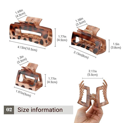 Shinowa Hair Claw Clips, 3 Pieces Leopard Print Claw Clip, Strong Hold Hair Jaw Clips for Thick Hair, Hair Accessories for Women Girls, Coffee Leopard Print