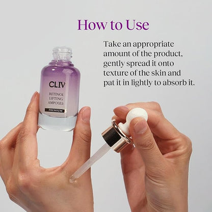 CLIV Retinol Lifting Ampoule, Korean Skincare with 85% Collagen Solution, Retinol, Peptides & Fermented Botanical Complex for Skin Texture and Moisture Support, ballon serum 1.01 fl oz