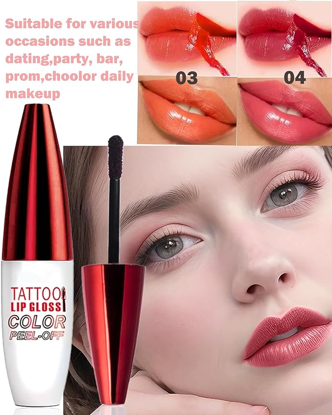 Peel Off Lip Stain Tattoo Lip Gloss,Nude Pink Matte Lip Liner Stain Peel Off Waterproof Long Lasting,Highly Pigmented Transfer-Proof Lips Tint Non-Stick Tinted Liquid Lipstick Makeup for Women-04