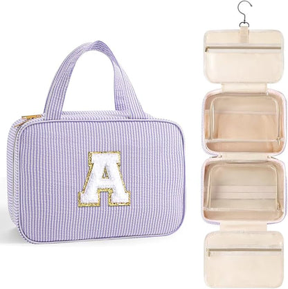 TOPEAST Christmas Gifts for Women Teen Girls Kids - Travel Hanging Toiletry Bag & Makeup Bag, Personalized Initial Toiletry Pouch, Birthday Gifts for Women Teen Girls, Cruise Essentials, Purple A