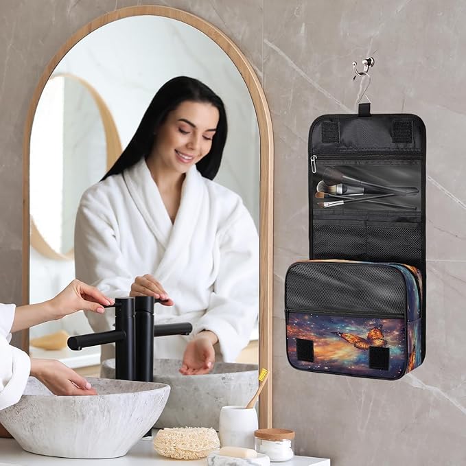 Travel Toiletry Bag for Women & Men Galaxy Animal Colorful Butterfly Hanging Cosmetic Organizer Portable Waterproof Makeup Case Make Up Bag with Compartments Travel Essentials for Bathroom Shower
