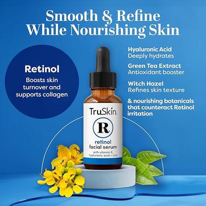 TruSkin Retinol Serum for Face – Gentle Anti-Aging Serum with Retinol, Hyaluronic Acid, Cica & Vitamin E for a More Youthful Feel – Skin Care Made to Improve Look of Fine Lines, Wrinkles, 2 fl oz