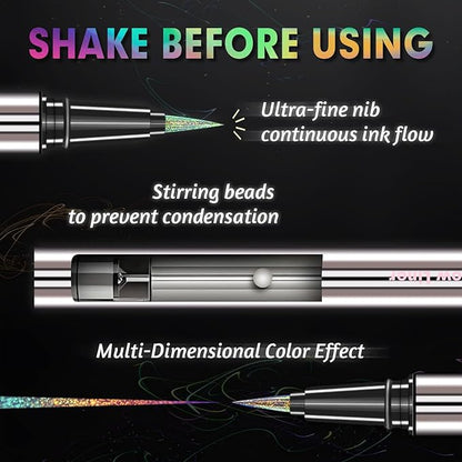 CHARMACY New Chameleon Liquid Eyeliner, Highly Pigmented, Metallic MultiColor Shifting Waterproof, Ultra-Fine Tip, Longwearing, Smudge-proof (A04 Ocean Glint)