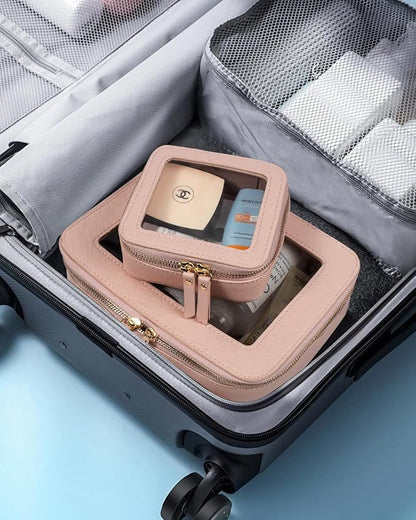 LETGO Clear Makeup Bags Set - TSA Approved Toiletry Bag with Handle Large Opening, Clear Toiletry Bags Case Pouch for Traveling Travel Car Orangizer Storage Essentials (Mini+Large Nude)