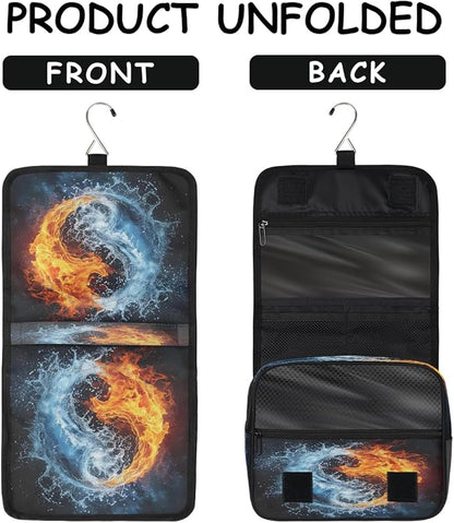Travel Toiletry Bag for Women & Men Space Water Fire Hanging Cosmetic Organizer Portable Waterproof Makeup Case Make Up Bag with Compartments Travel Essentials for Bathroom Shower