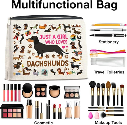 Dachshund Gifts Makeup Bag Weiner Dog Gifts for Girl Women Dog Lovers Cosmetic Bag Just a Girl Who Loves Dachshund Zipper Makeup Pouch Gift