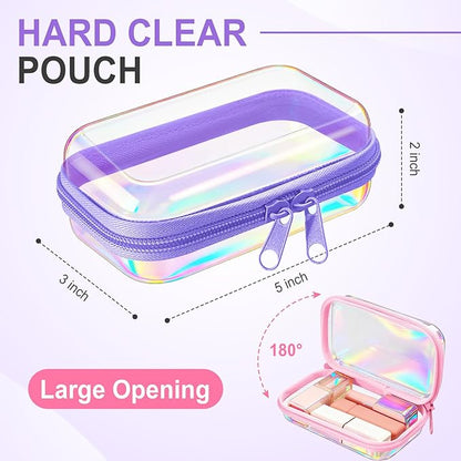 Sanwuta 6 Pcs Clear Hard Zipper Case Hard Plastic Zipper Pouches Makeup Bag Pencil Pouches Transparent Cases for Snacks Plastic Storage Organizer Box for Travel(Holographic,5 x 3 x 2 Inch)