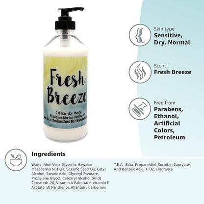 The Lotion Company 24 Hour Skin Therapy Lotion – Full Body Moisturizer with Aloe Vera – Paraben Free, Made in USA – Fresh Breeze Fragrance – 16 oz