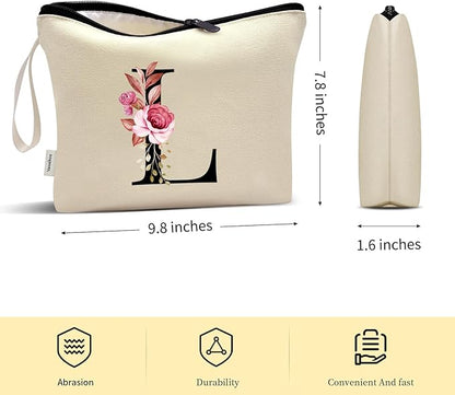Vavabox A-Z Personalized Makeup Bag, Birthday Gifts for Women Mom, Gifts for Best Friend, Bride Bridesmaid Cosmetic bag (L, Yellow)