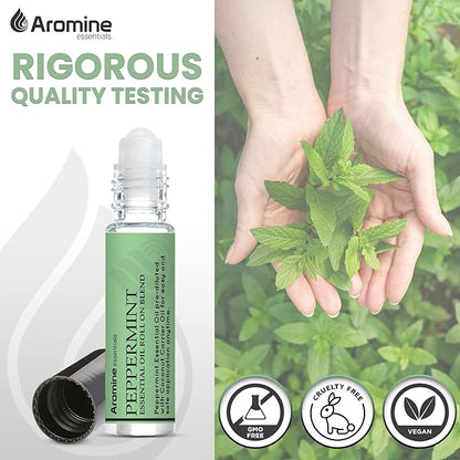Peppermint Essential Oil Roll On, Pre-Diluted 10ml (Pack of 2). Premium Quality, Therapeutic Grade Topical Ready Aromatherapy Oil