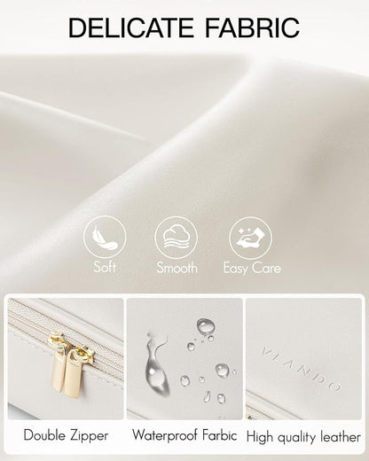 Vlando Travel Makeup Bag,Small Makeup Pouch Cosmetic Bag for Women Makeup Organizer Bag Gifts for Women Girlfriend Teacher Mom Brithday Gifts-White