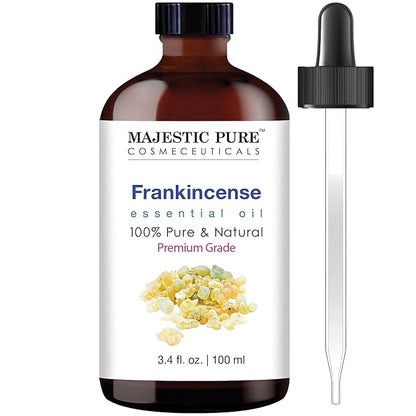 Majestic Pure Frankincense Essential Oil with Glass Dropper - 3.4 Fl Oz - 100% Pure and Natural Frankincense Oil - Premium Grade Essential Oils for Diffuser, Aromatherapy, Soap and Candle Making
