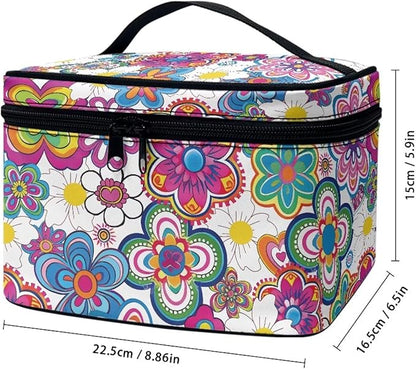 JoyLamoria Boho Flower Makeup Bag Large Capacity Tote Pouch Cosmetic Bag Accessories