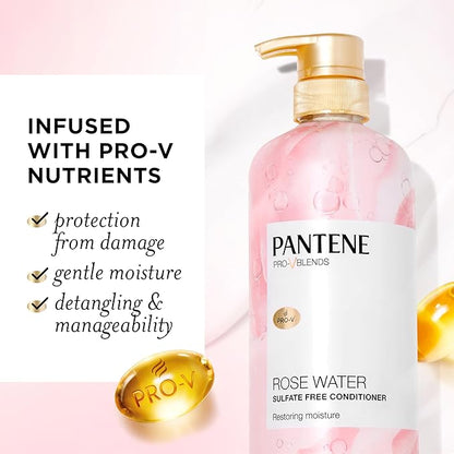 Pantene Rose Water Conditioner, Soothes, Replenishes Hydration, Safe for Color Treated Hair, Nutrient Infused with Vitamin B5 and Antioxidants, Pro-V Blends, 30.0 oz
