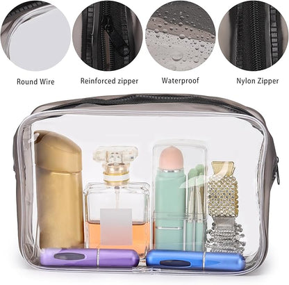Tbestmax 10 Pcs Clear Cosmetic Bags Makeup Bags Portable Waterproof Travel Toiletry Bags Medium Organizer Matte Black, 7.5"x 4.8"x 2.3"