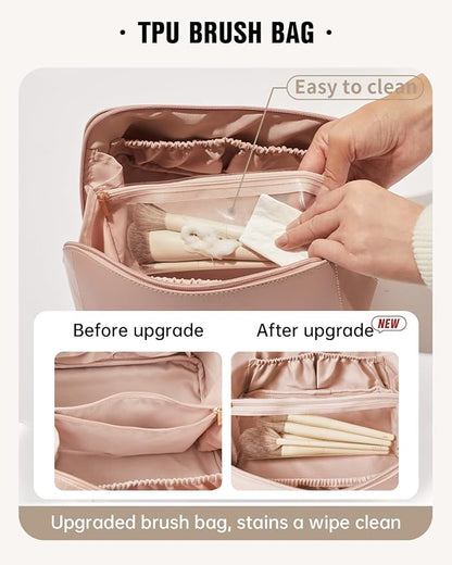 EACHY Travel Makeup Bag,Large Capacity Cosmetic Bags for Women,Waterproof Portable Pouch Open Flat Toiletry Bag Pattern Makeup Bag