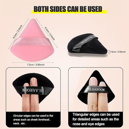 BLAAROOM 12 Pieces Velour Pure Cotton Powder Puff Face Makeup Triangle Powder Puffs for Loose Powder Wet Dry Cosmetic Foundation Beauty Sponge Makeup Tools -Black & Pink