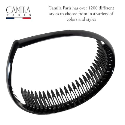 Camila Paris AD110 French Headband for Women, Black, Strong Hold Grip Women's Hair Band, Very Flexible, No Slip and Durable Styling Girls Hair Accessories, Made in France