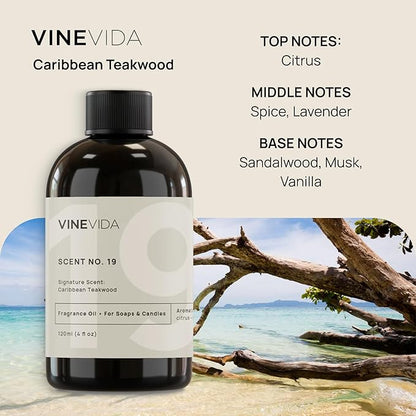 VINEVIDA [32 Fl Oz] Caribbean Teakwood Fragrance Oil for Cold Air Diffusers, Essential Oils for Diffuser Oil Refill & Air Freshener Room Spray