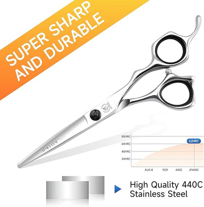 Fenice Peak Professional Straight Hair Cutting Scissors 5.5'' Barber Haircut Shears with Sharp Razor Edge 440C Hair Scissors with Ergonomic Design for Salon and Home User.