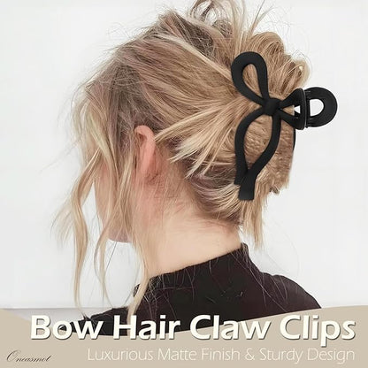 Bow Hair Clips, 5-IN Large Hair Claw for Thick and Thin Hair, Elegant Matte Hair Styling Accessories, Set of 2, Black & White