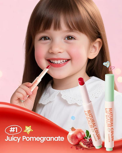 RUNBEN Kids Tinted Lip Balm, Pomegranate -Scented Lipstick, 24H Moisturizing, Safe & Non-toxic Lip Gloss for Kids & Teen, Christmas Makeup Gift for Girls, 2g