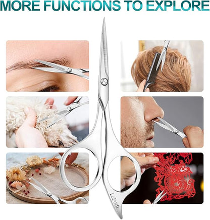Professional beard scissors, 4.9-inch (silver) small pointed stainless steel hairdressing scissors, Moustache Trimming，suitable for personal care and beauty of both men and women