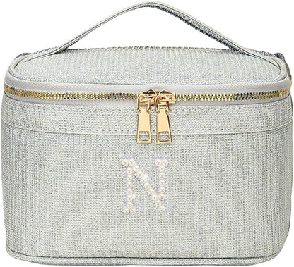 EURYNOME Makeup Bag with Custom Letter N, Water-Resistant Travel Organizer Pouch, (8.3x5.1x5.1 Inch) Cosmetic Case for Women