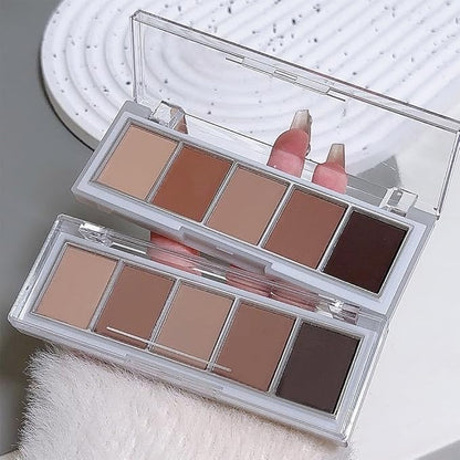 5 Colors Matte Nude Eyeshadow Makeup Palette, Nude Brown Cocoa Taupe Ebony Black Smokey Matte Cream Mini Eye Shadow Palette Makeup for Older Women Blue Green Eye, Contour Palettes sombras de ojos
