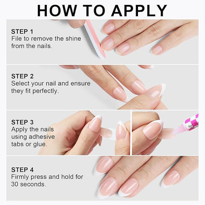 16 size white french tip almond press on nails for women,32 pcs super short petite oval nails with glue and stick, Brown French