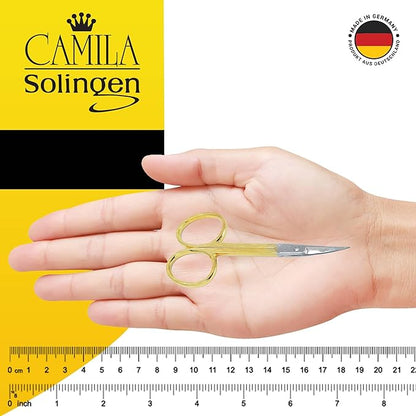 CS05 Professional Nail Cuticle Scissors, Hypoallergenic Gold Plated Sharp Curved Manicure Pedicure Grooming for Finger and Toe Nail Care. Made of Stainless Steel in Solingen, Germany