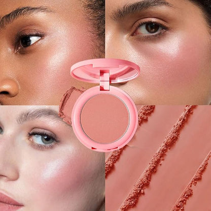 Peach Pink Powder Matte Blush with Mirror – Lightweight Smooth Blendable Baked Blush, Fade & Transfer-Resistant, Natural Matte Finish, Vegan & Cruelty Free, Perfect Makeup Gift for Women #01