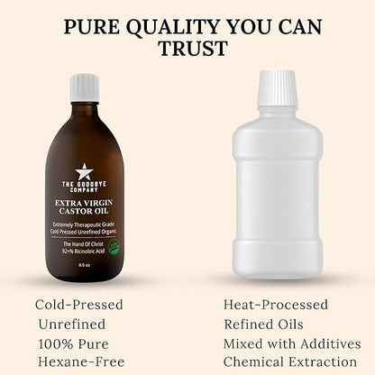The Goodbye Company Organic Cold-Pressed Castor Oil - 8.5 oz Glass Bottle, Hexane-Free, Extra Virgin, Small Batch Family Farm Ethically Sourced for Hair Growth, Skin Care, Lashes, Brows & Castor Oil