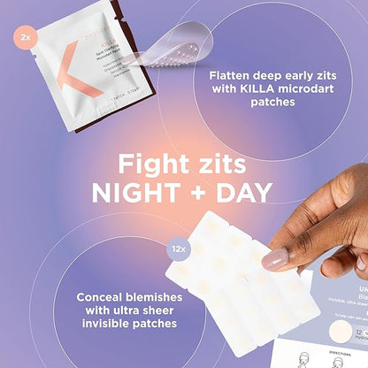 ZitSticka Invisible Pimple Patches for Face, Hydrocolloid Patches, Ultra-Thin Clear Azelaic Acid & CICA Blemish Patches, Pimple Stickers (24/7 Attack Bundle 14 Pack)