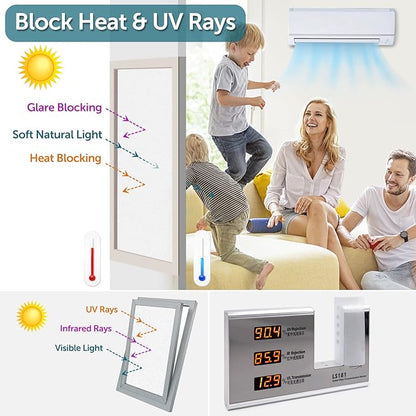 HIDBEA Frosted Window Privacy Film - Non Adhesive Static Cling Glass Stickers Sun UV Blocking Heat Control Door Covering Decals for Home Office, 55.1 x 393.7 Inch