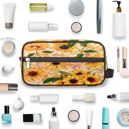 Vintage Flower Sunflower Travel Toiletry Bag for Women Men Lightweight Cosmetic Makeup Bag Organizer Waterproof Shaving Bag Dopp Kit with Large Capacity for Toiletries and Shaving Accessories