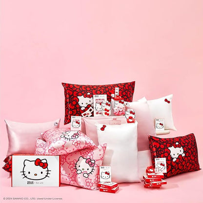 Kitsch x Hello Kitty (Pink Kitty Faces) - Satin Pillowcase with Zipper for Hair and Skin, Softer Than Silk, Smooth Cooling Pillow Covers, Machine Washable, King Size (19x36)