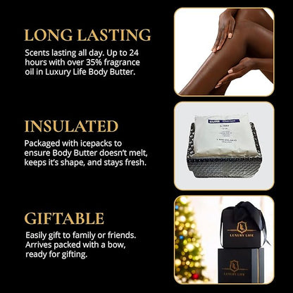 LUXURY LIFE BUTTER - Irresistibly Scented Body Butter with Hyaluronic Acid for Ultimate Moisture. Hydrates for a Non-Greasy Glamorous Glow (Presidential, Fresh Attraction, Midnight Seduction 5 oz)