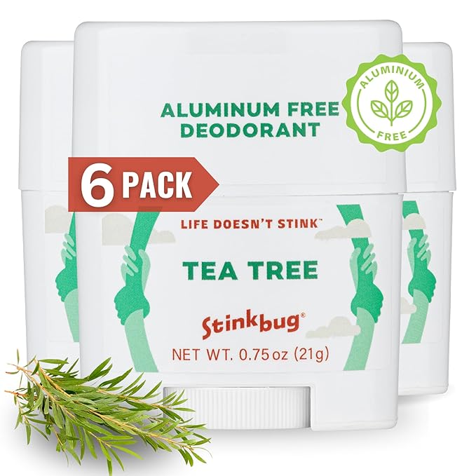 Stinkbug Naturals Organic Aluminum Free Travel Size Deodorant Stick with Tea Tree, Coconut Oil, Paraben Free, Sensitive Skin Deodorant, 0.75 Ounce Pack of 6