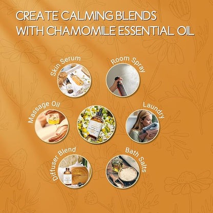 Chamomile Essential Oil, Pure Natural Chamomile Oil for Skin Body Hair Diffuser - 4 Oz