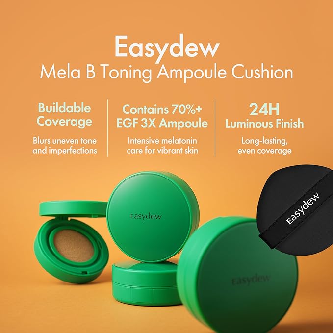 Easydew Mela B Toning Ampoule Cushion Refill - 2-in-1 Korean Skin Care & Face Beauty Makeup - Age-Defying Full Coverage Cushion Foundation with Niacinamide & Hyaluron-Vital C 0.45 oz (#41 Chestnut)