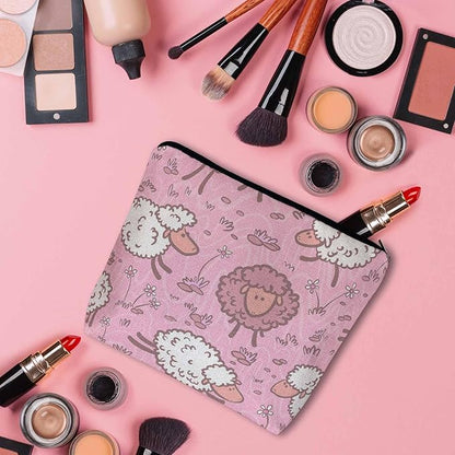Makeup Bag For Purse Sheep, Farm Animal Weed Flower Sheep Cosmetic Bags For Women With Zipper Travel Toiletry Pouch Makeup Bags Makeup Organizers Purse For Toiletries Cosmetics