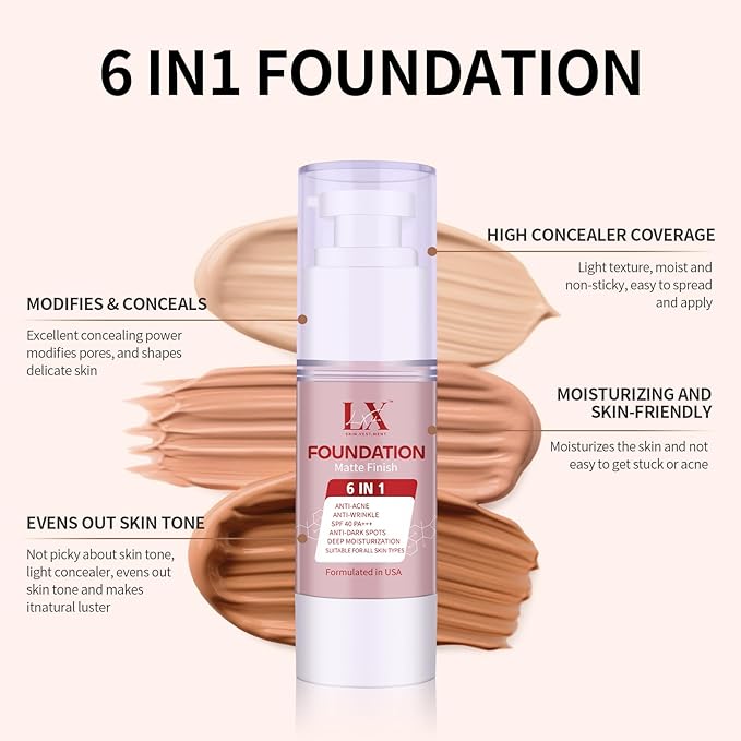 6-in-1 Makeup Infused with 1% Hyaluronic Acid- Matte + Poreless Liquid Foundation For A Glowing & Soft-Focus Look, Suitable for All Skin Types (206 Medium, 6-in-1 Makeup Foundation)