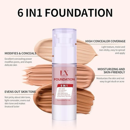 6-in-1 Makeup Infused with 1% Hyaluronic Acid- Matte + Poreless Liquid Foundation For A Glowing & Soft-Focus Look, Suitable for All Skin Types (206 Medium, 6-in-1 Makeup Foundation)