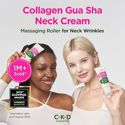 CKD Retino Collagen Gua Sha Neck Cream - Firming Cream for Neck and Jawline Tightening, Lifting, and Wrinkle Reduction with Stainless Steel Roller. Korean Skin Care,1.69 fl oz.